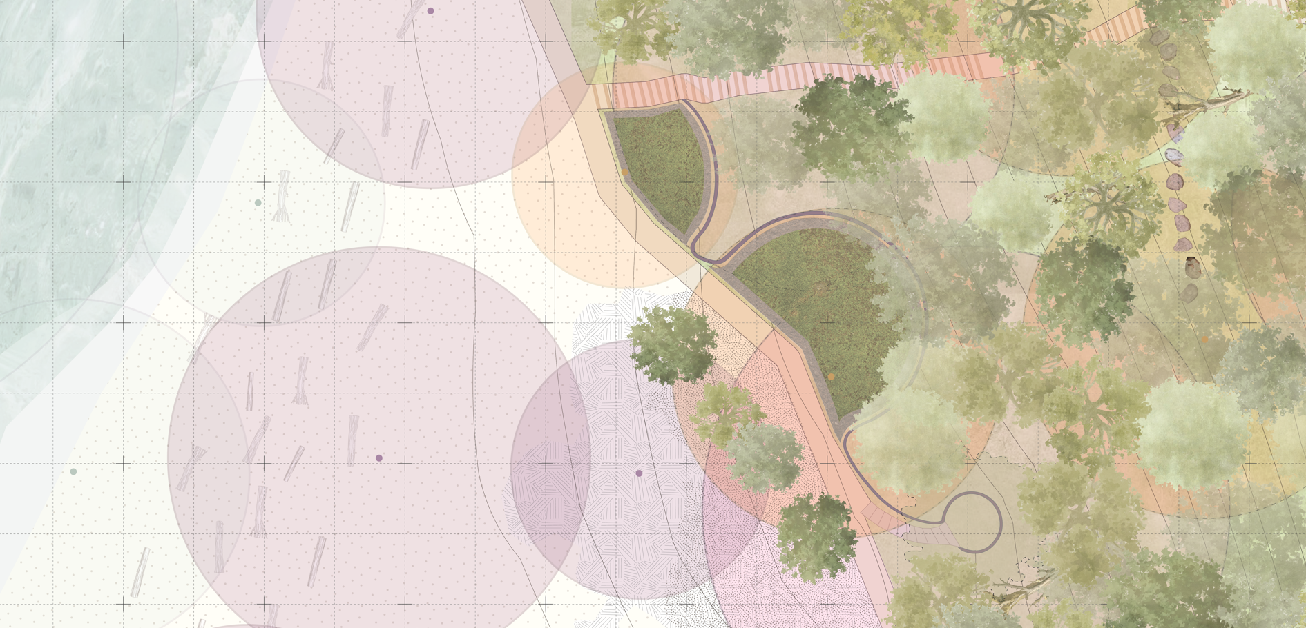 Close up of the Wreck Beach site plan showing waste accumulation zones and shoreline planting