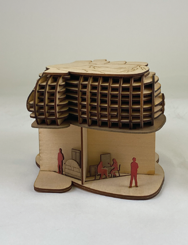 Side view of Heart Hub model with scale figures