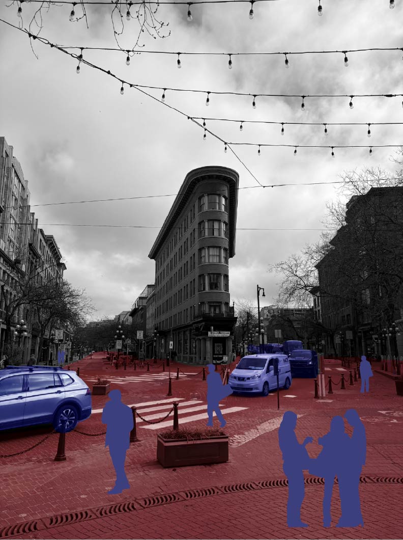 Maple Tree Square site photo annotation with blue figure highlights